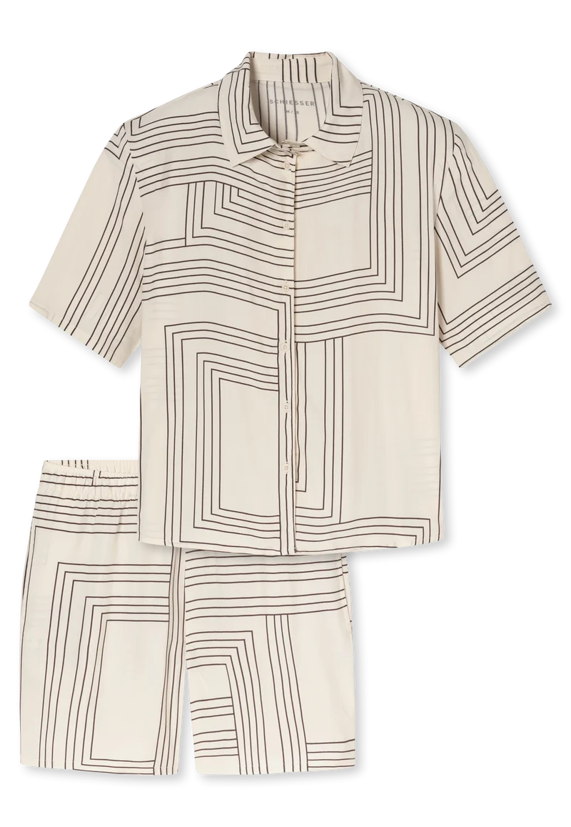 Pyjama kurz Off-White gemustert - Selected Premium