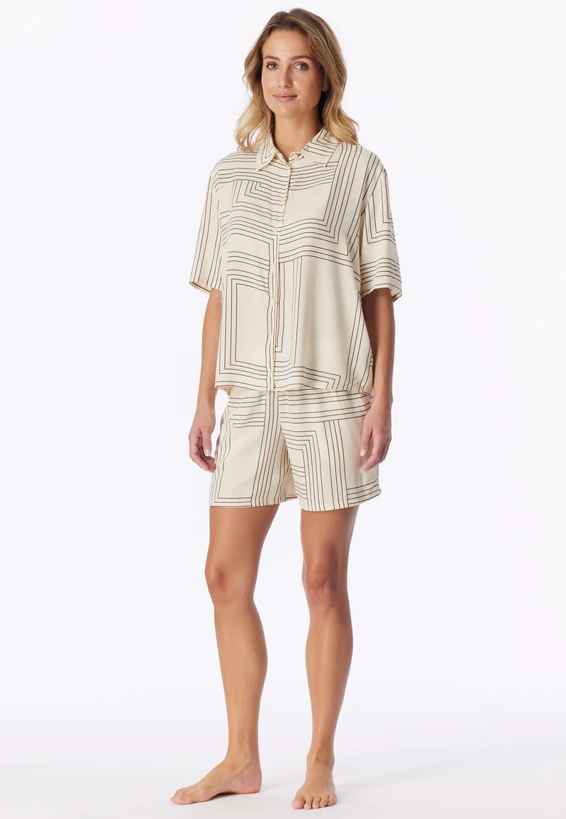 Pyjama kurz Off-White gemustert - Selected Premium