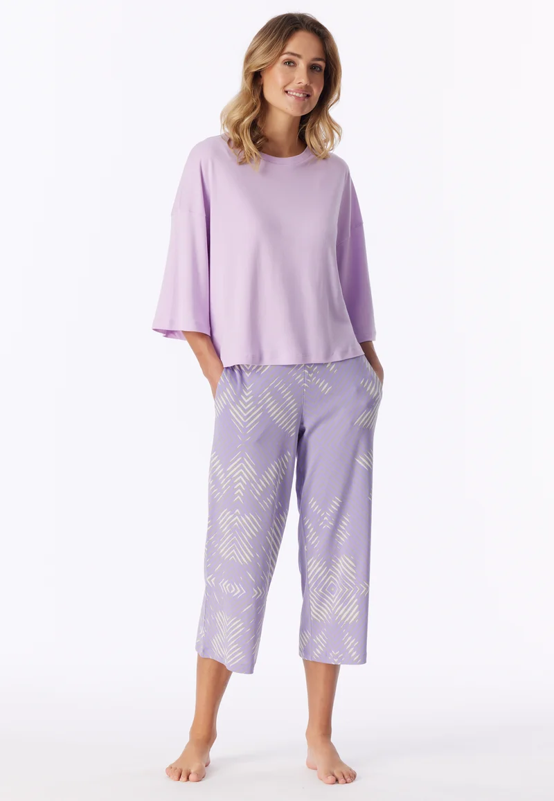 Schlafanzug 3/4-lang Lila gemustert - Modern Nightwear