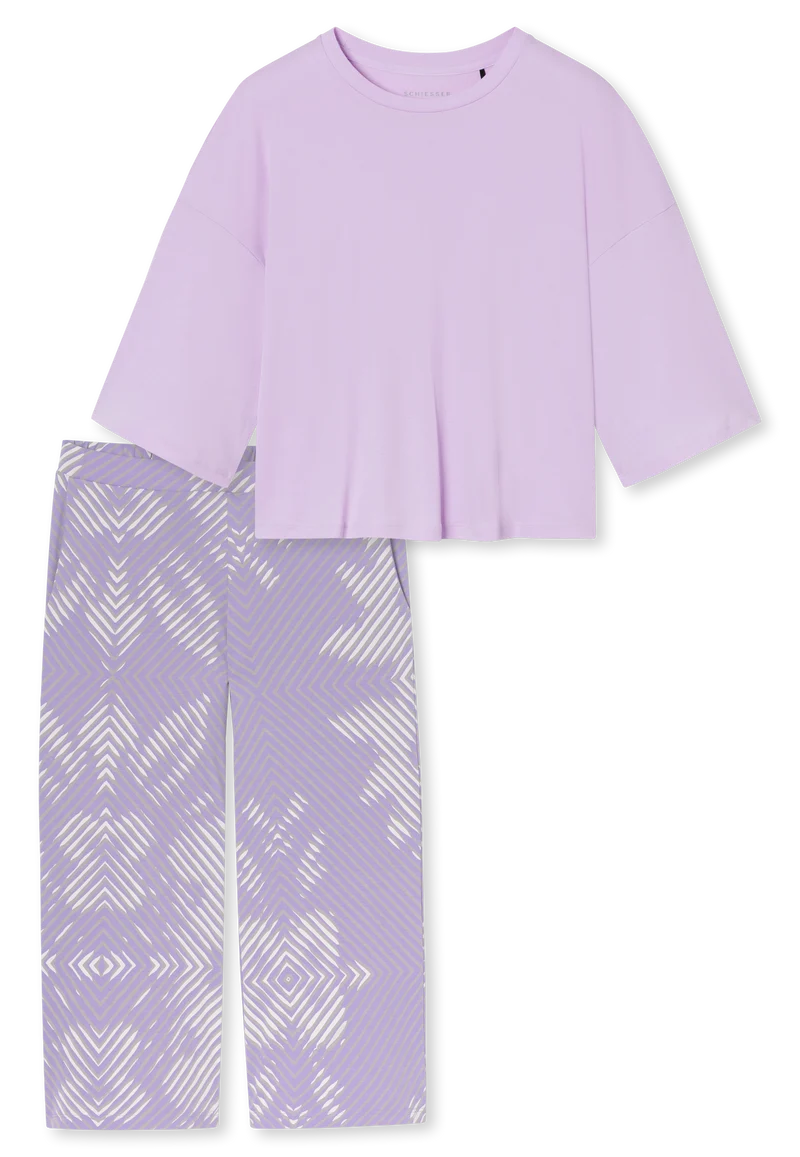Schlafanzug 3/4-lang Lila gemustert - Modern Nightwear
