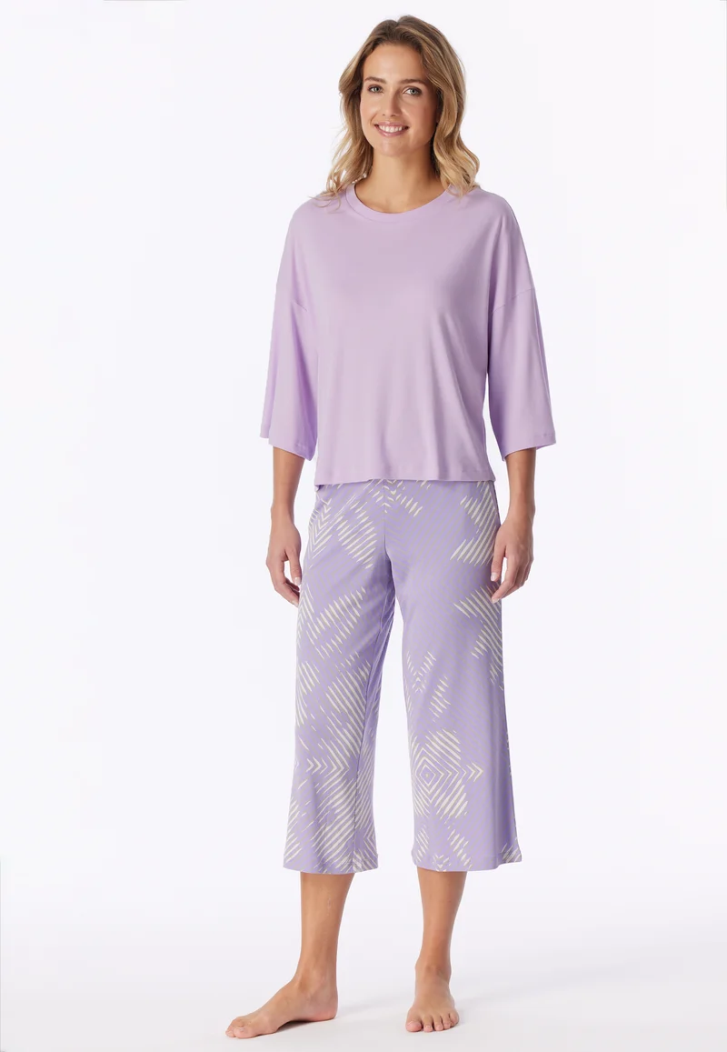 Schlafanzug 3/4-lang Lila gemustert - Modern Nightwear