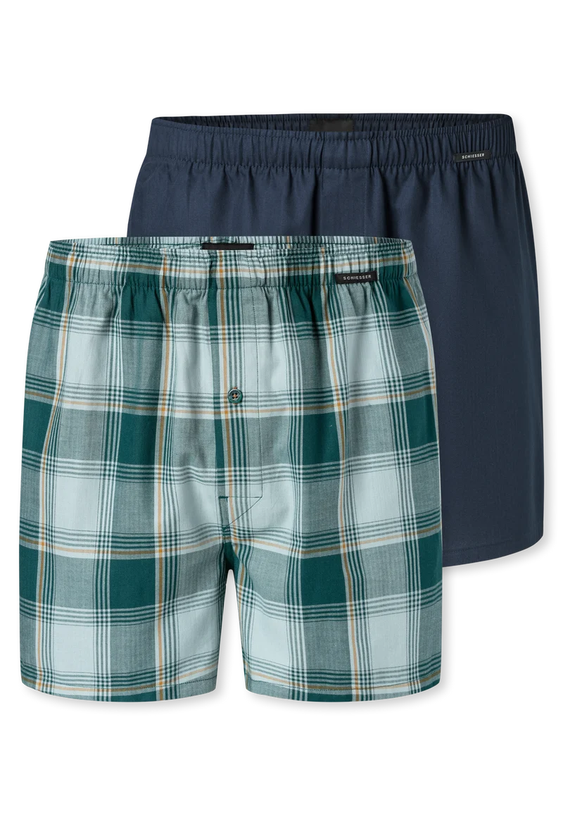 Boxershorts mit Knopfleiste 2er-Pack Blau/Grün kariert - Boxershorts Multipacks
