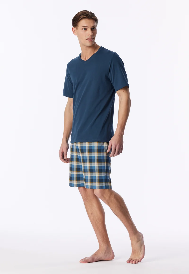Schlafanzug kurz Blau kariert - Casual Essentials