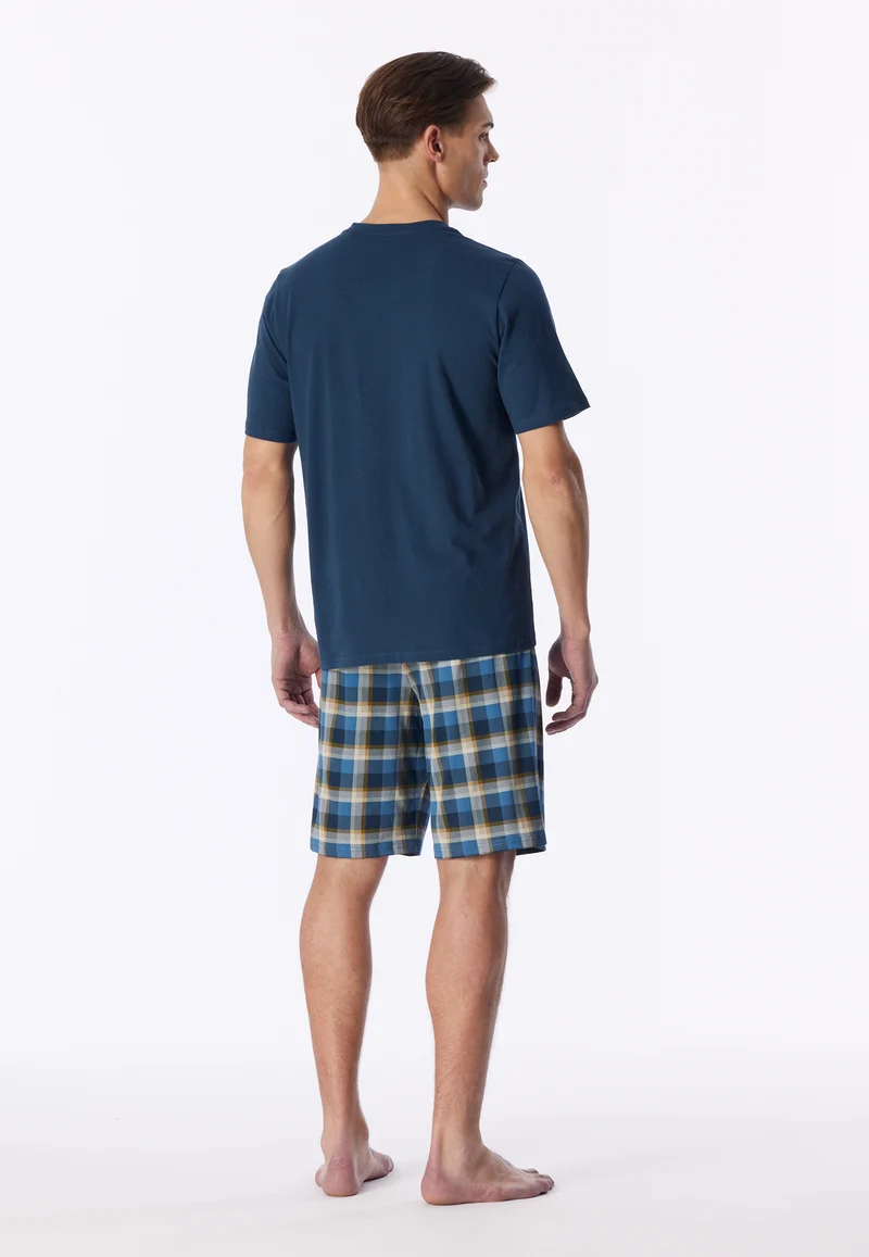Schlafanzug kurz Blau kariert - Casual Essentials
