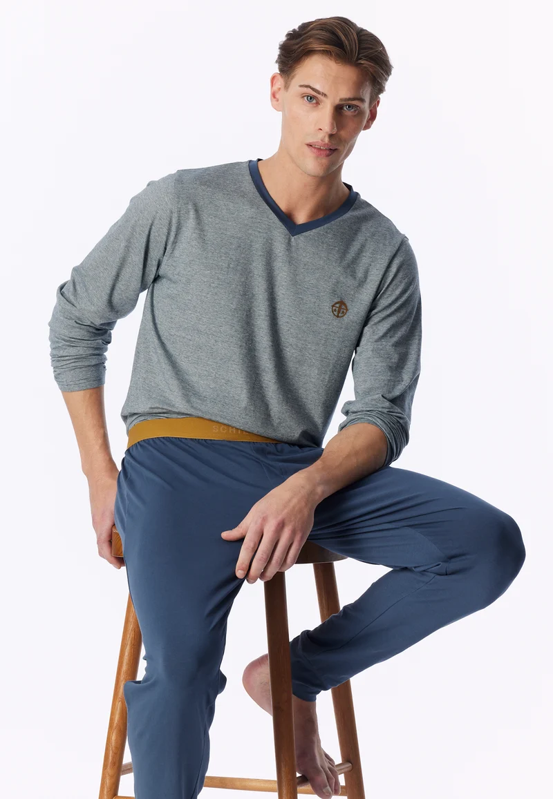 Schlafanzug mit Bündchen Grau/Blau - 95/5