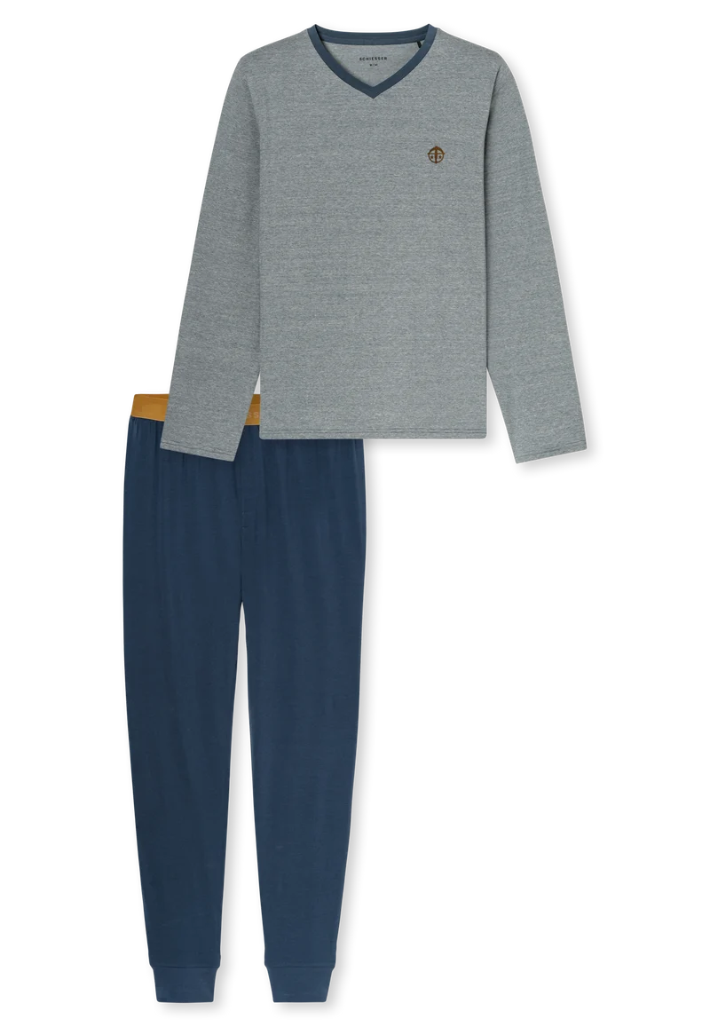 Schlafanzug mit Bündchen Grau/Blau - 95/5