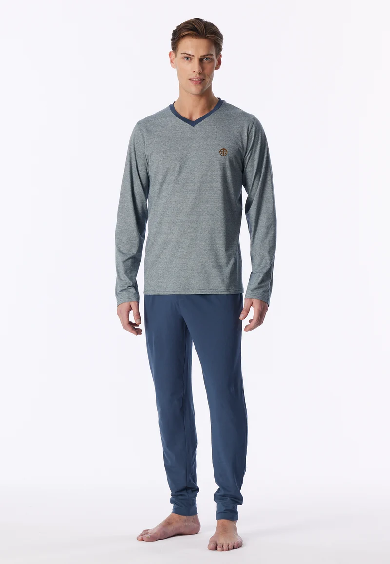Schlafanzug mit Bündchen Grau/Blau - 95/5