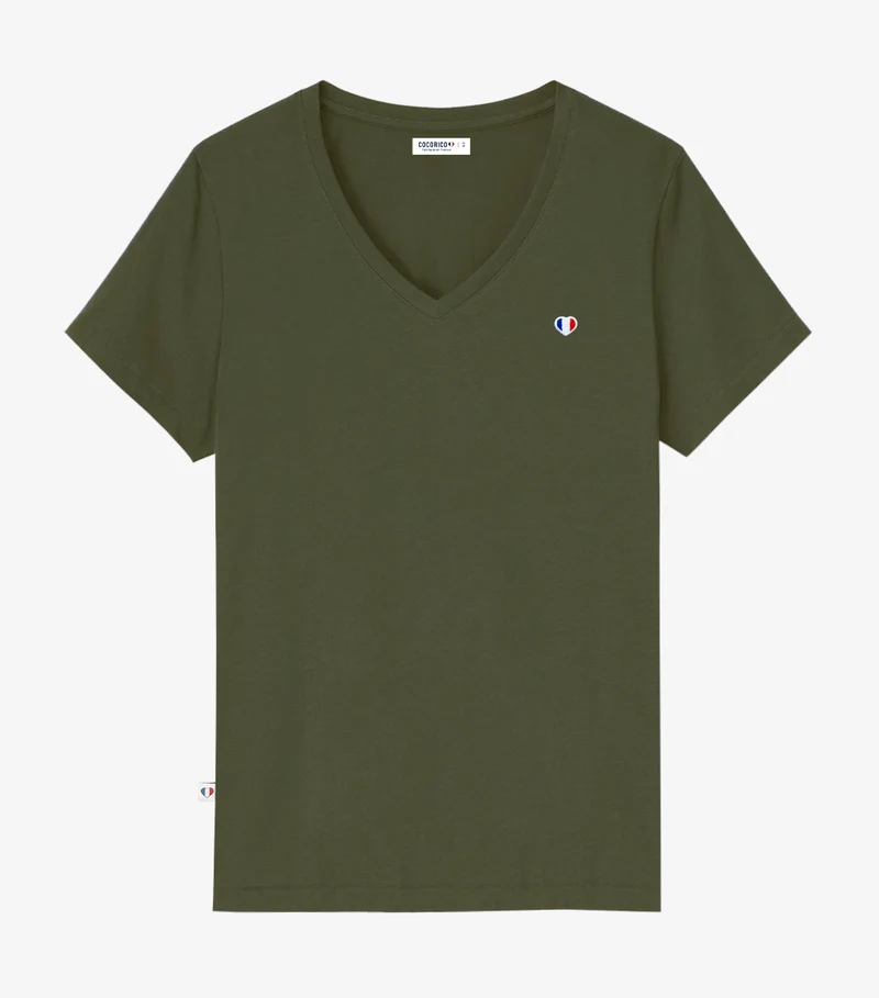 T-shirt col V Femme Kaki - Iconique