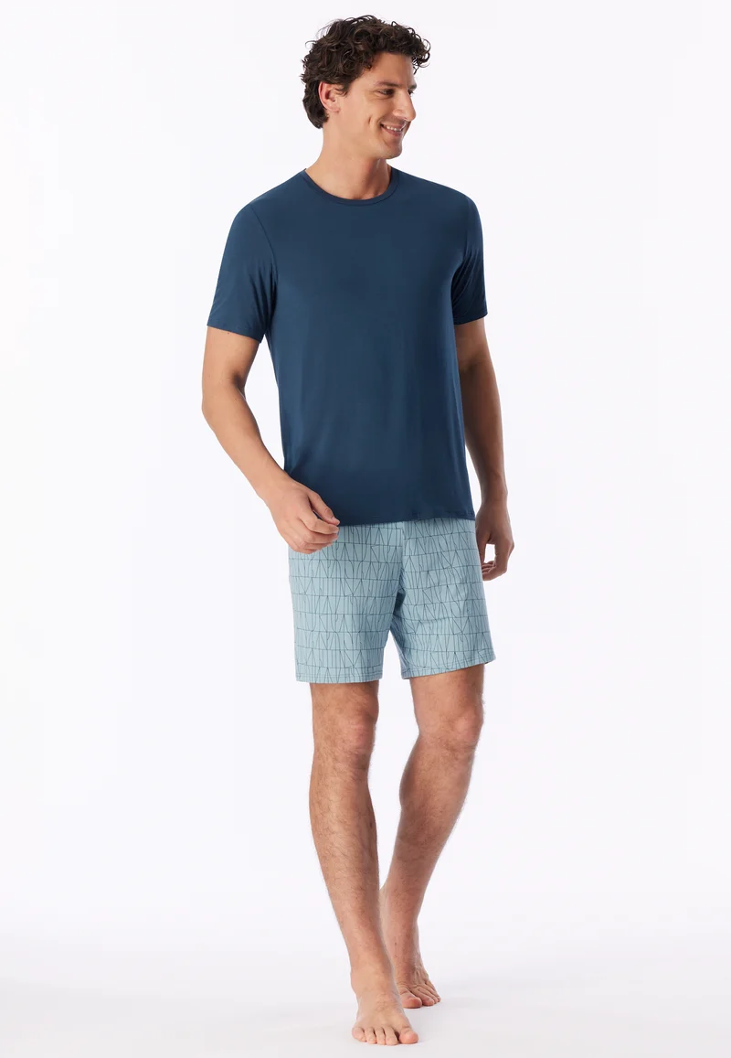 Schlafanzug kurz Blau gemustert - Long Life Soft
