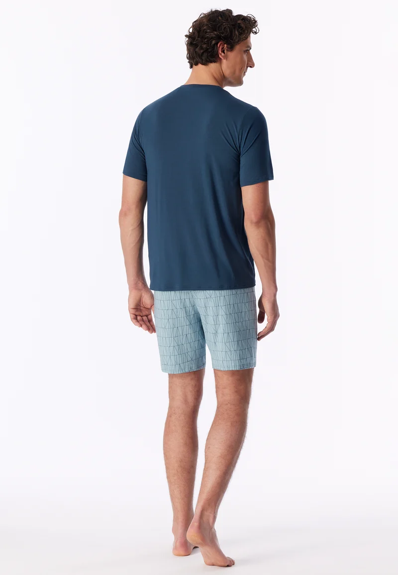 Schlafanzug kurz Blau gemustert - Long Life Soft