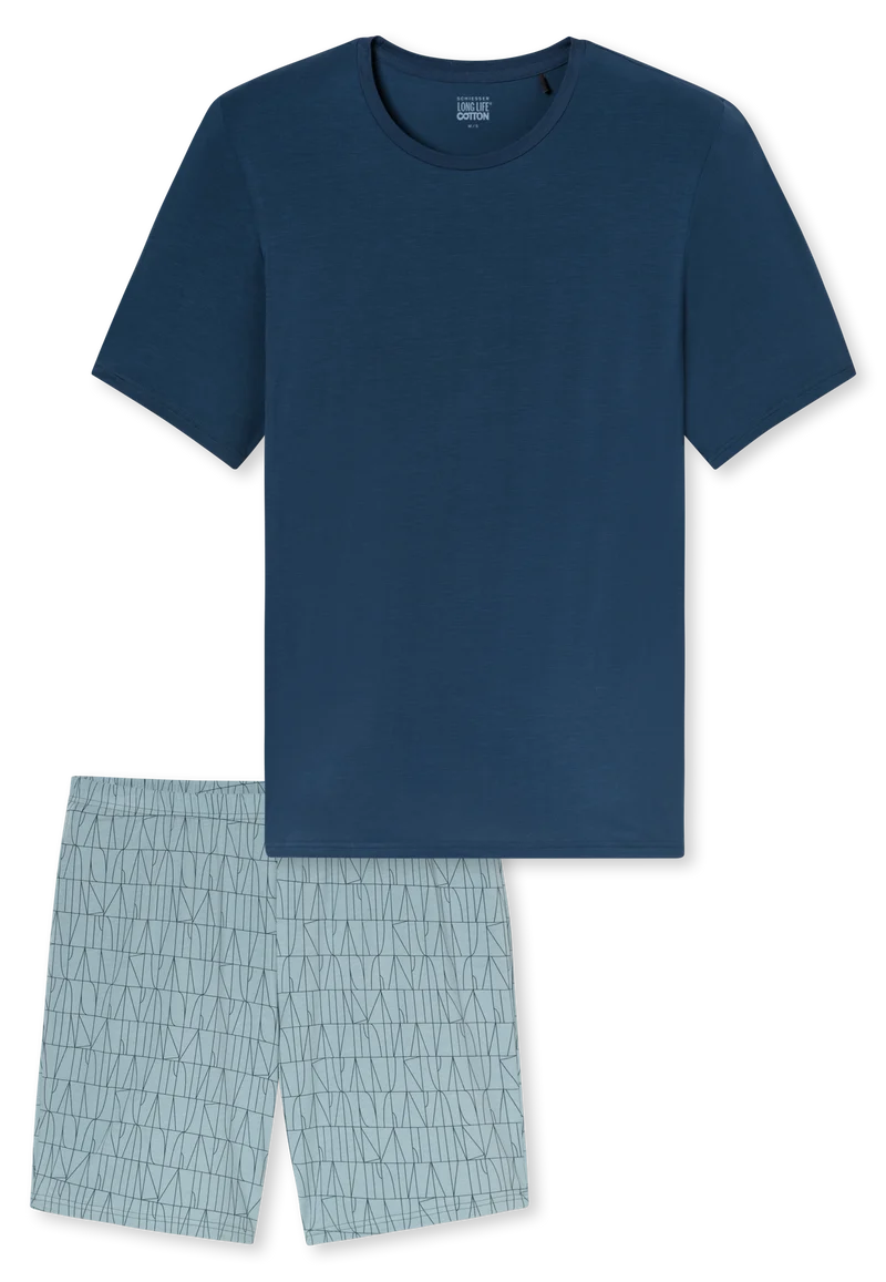 Schlafanzug kurz Blau gemustert - Long Life Soft