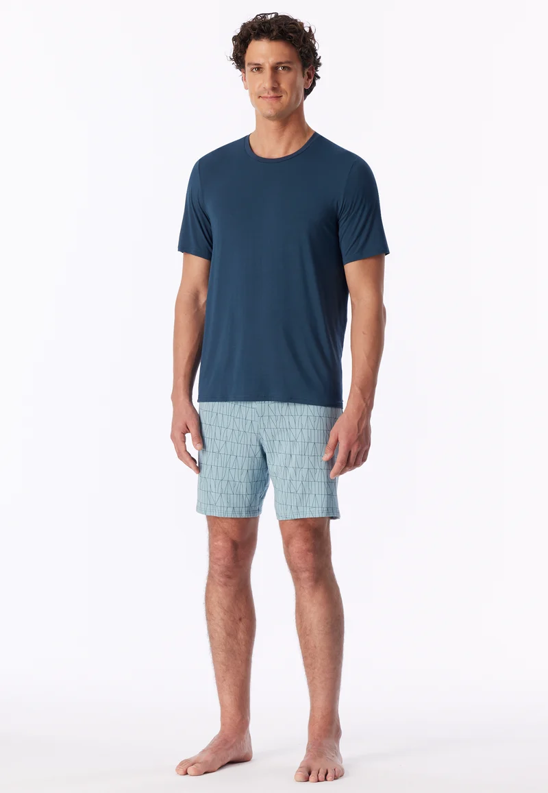Schlafanzug kurz Blau gemustert - Long Life Soft