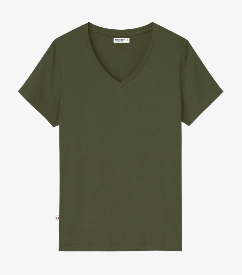 T-shirt col V Femme Kaki - Intemporel