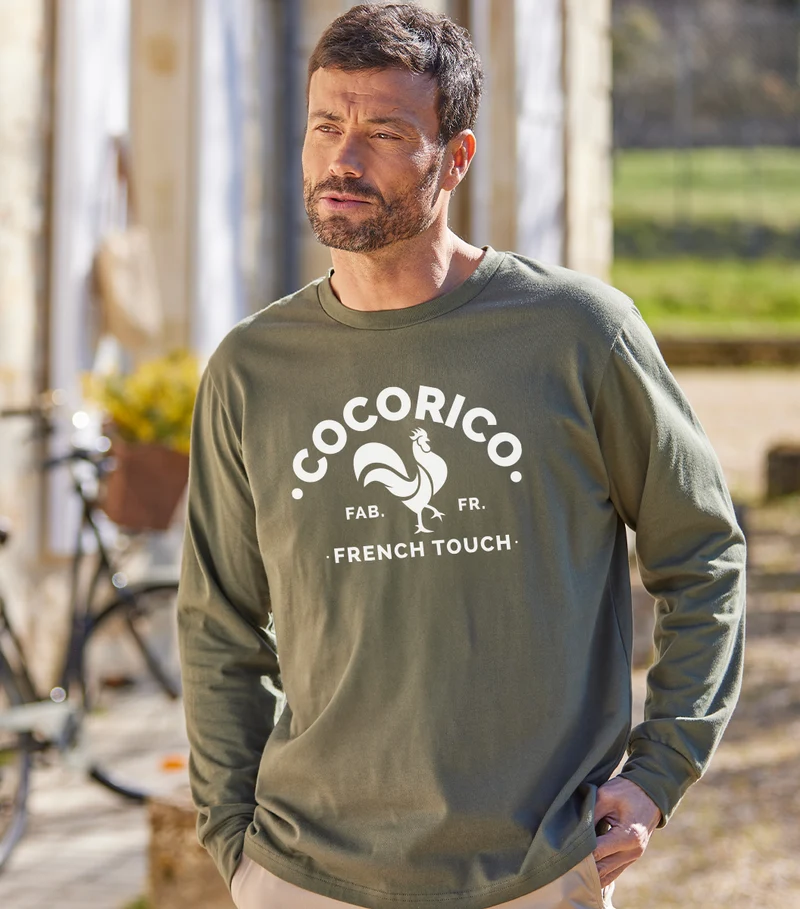 T-shirt Manches Longues Homme Kaki - Coq Français