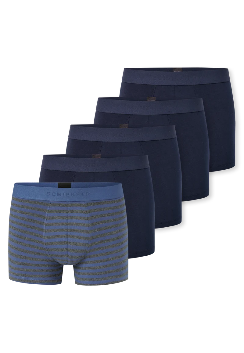 Enge Boxershorts 5er-Pack Grau/Dunkelblau gestreift - 95/5