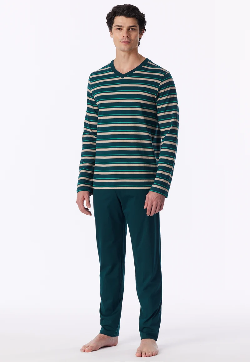 Schlafanzug Petrol/Beige gestreift - Casual Nightwear