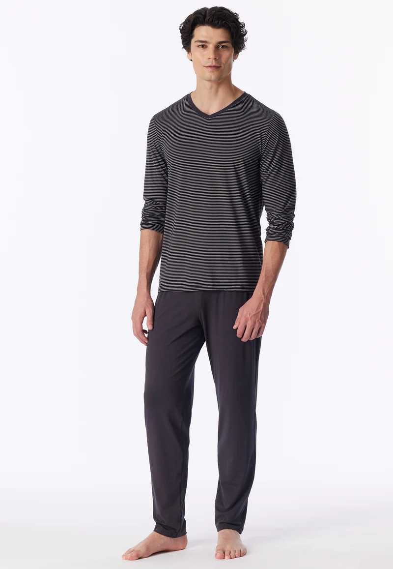 Schlafanzug Anthrazit gestreift - Long Life Soft
