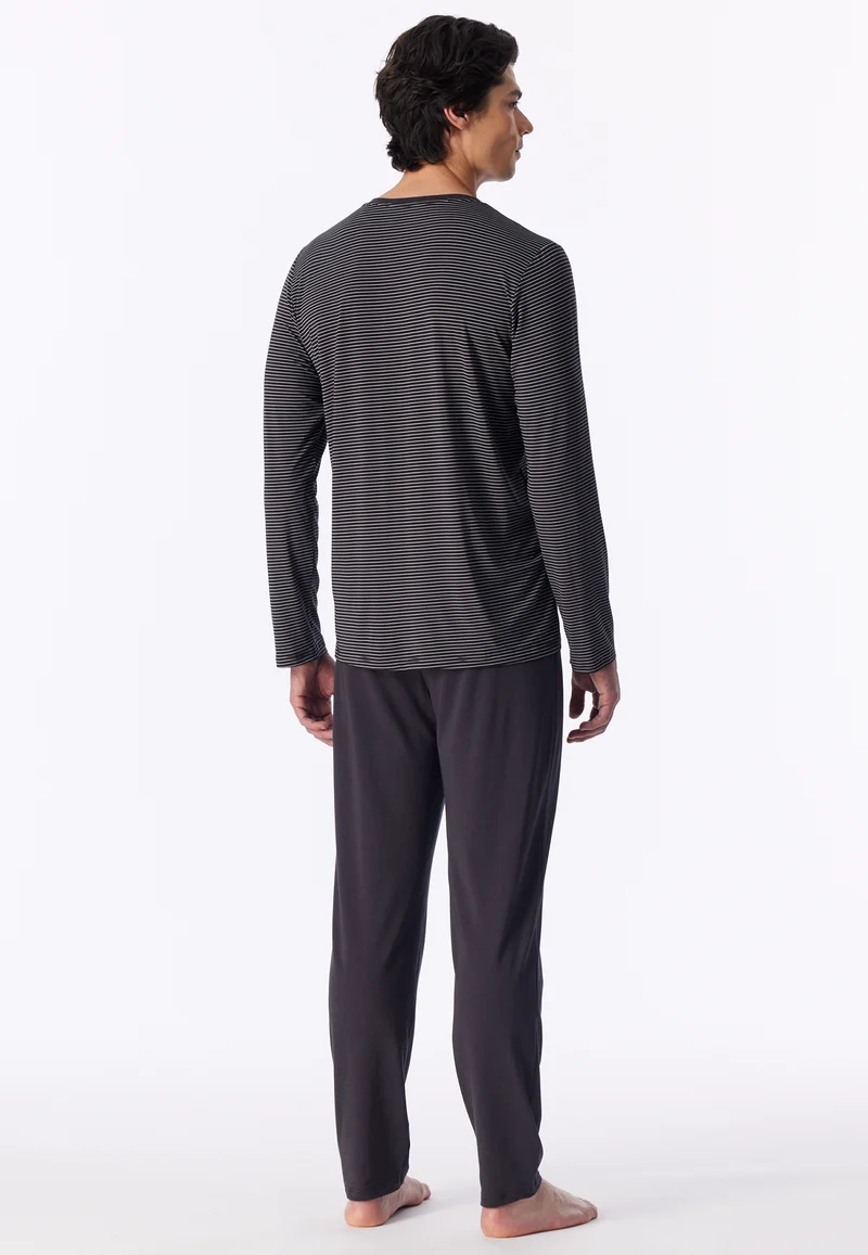 Schlafanzug Anthrazit gestreift - Long Life Soft