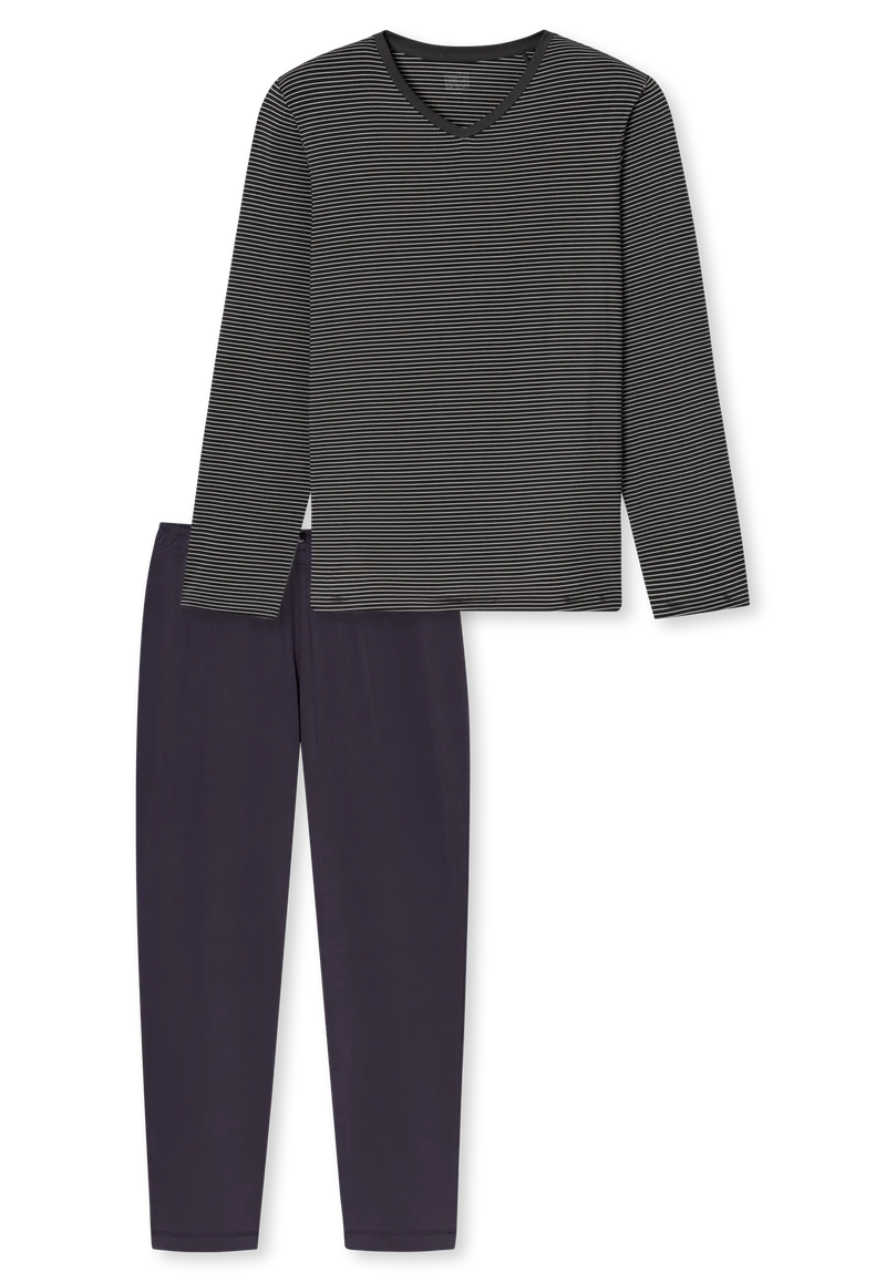Schlafanzug Anthrazit gestreift - Long Life Soft