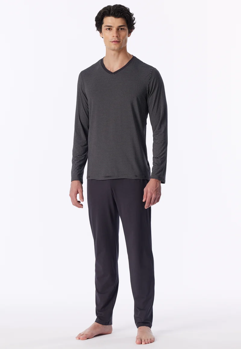 Schlafanzug Anthrazit gestreift - Long Life Soft