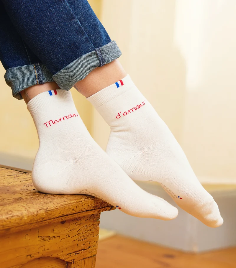Chaussettes Femme Blanc - Maman d'Amour (Rouge)