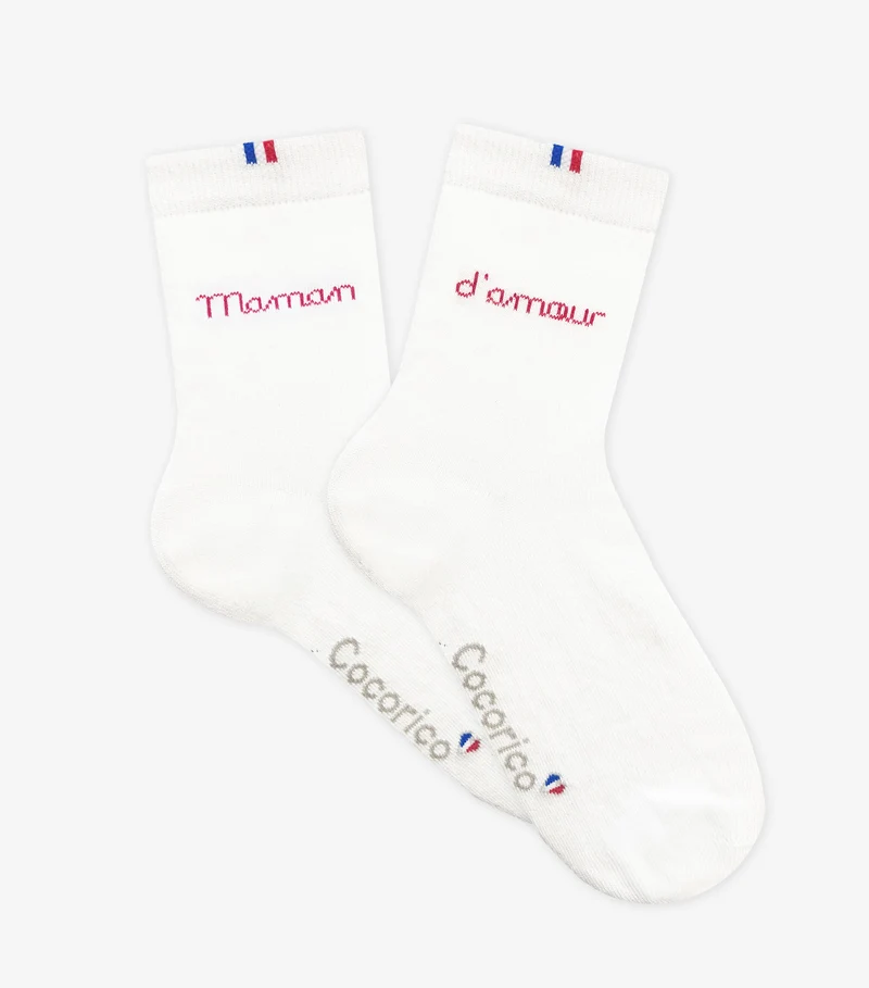 Chaussettes Femme Blanc - Maman d'Amour (Rouge)