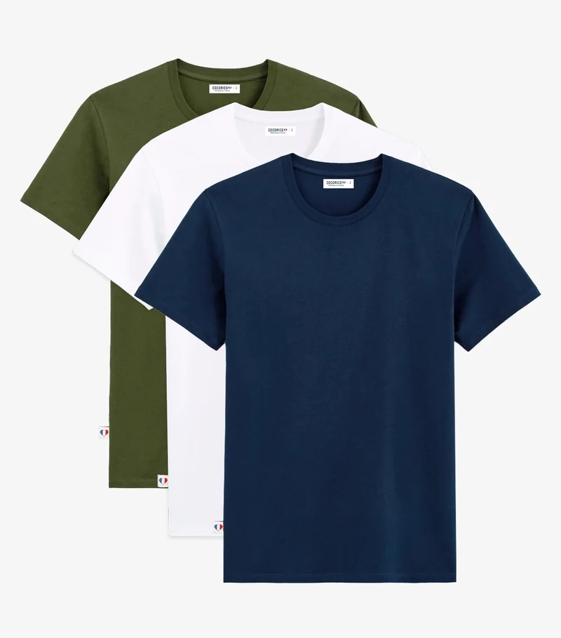 T-shirt Homme x3 - Pack Blanc/Marine/Kaki