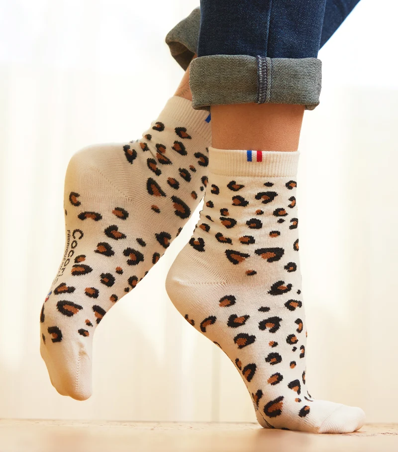 Chaussettes Femme Léopard Blanc
