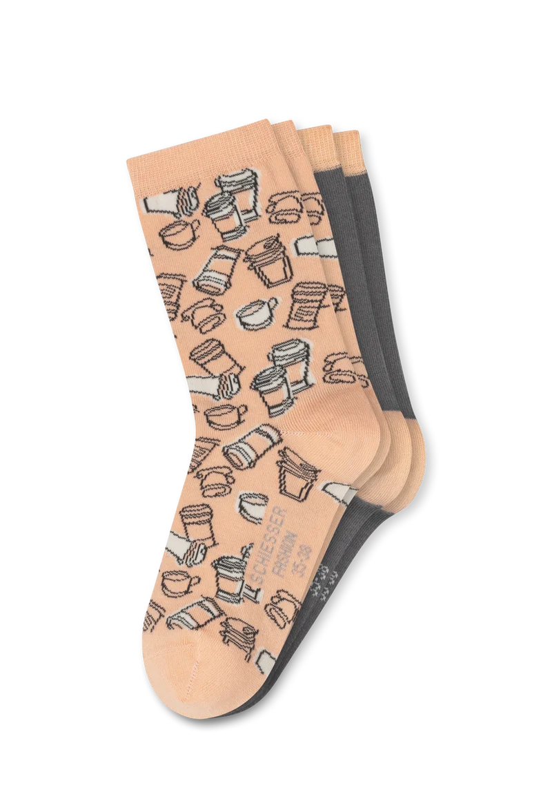 Socken Damen 2er-Pack Orange/Grau gemustert- Fashion