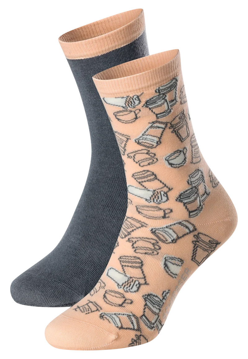 Socken Damen 2er-Pack Orange/Grau gemustert- Fashion