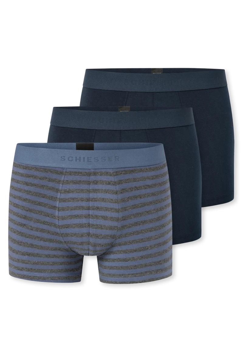 Enge Boxershorts 3er-Pack Grau/Dunkelblau gestreift - 95/5