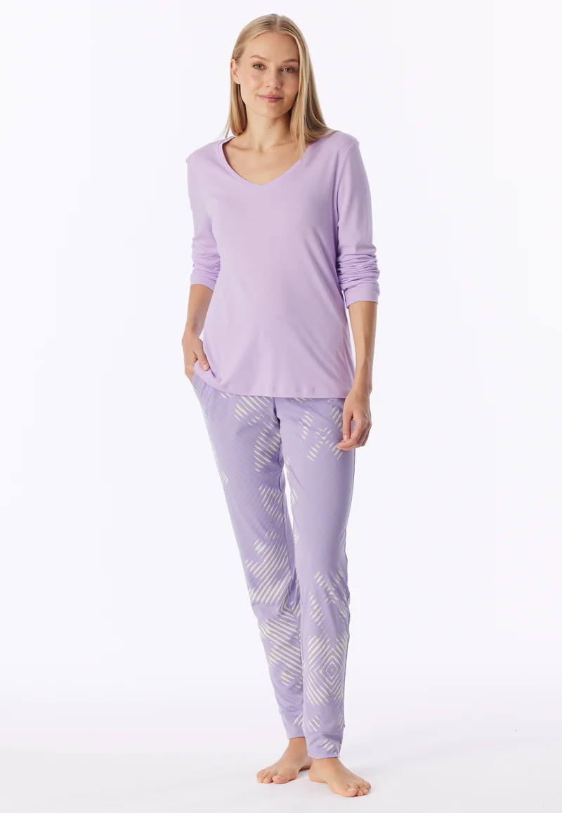 Schlafanzug mit Bündchen Lila gemustert - Modern Nightwear