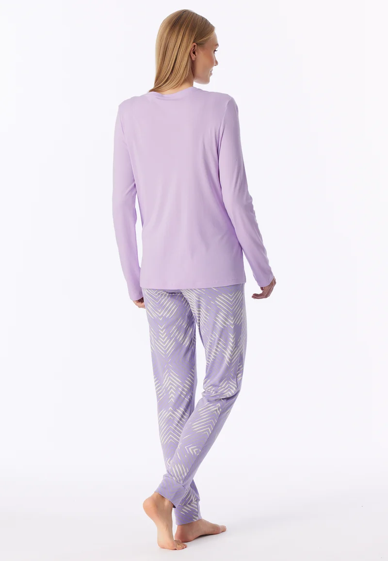 Schlafanzug mit Bündchen Lila gemustert - Modern Nightwear