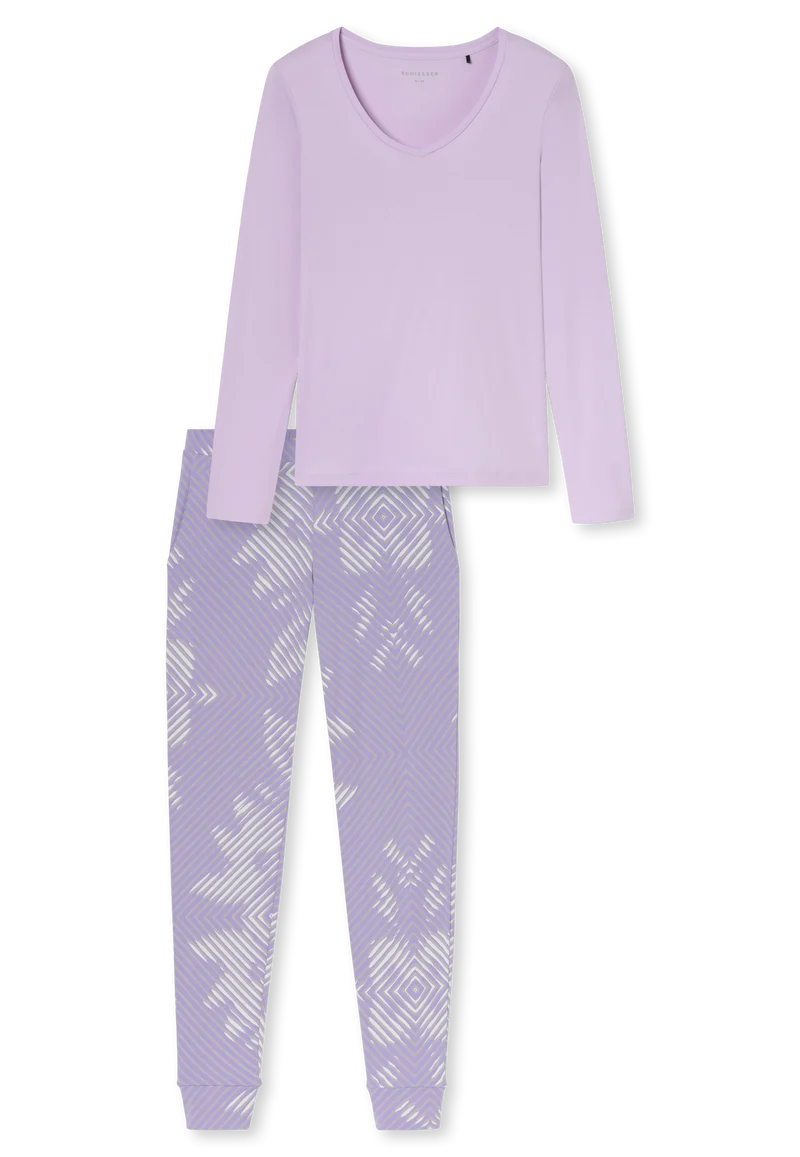 Schlafanzug mit Bündchen Lila gemustert - Modern Nightwear