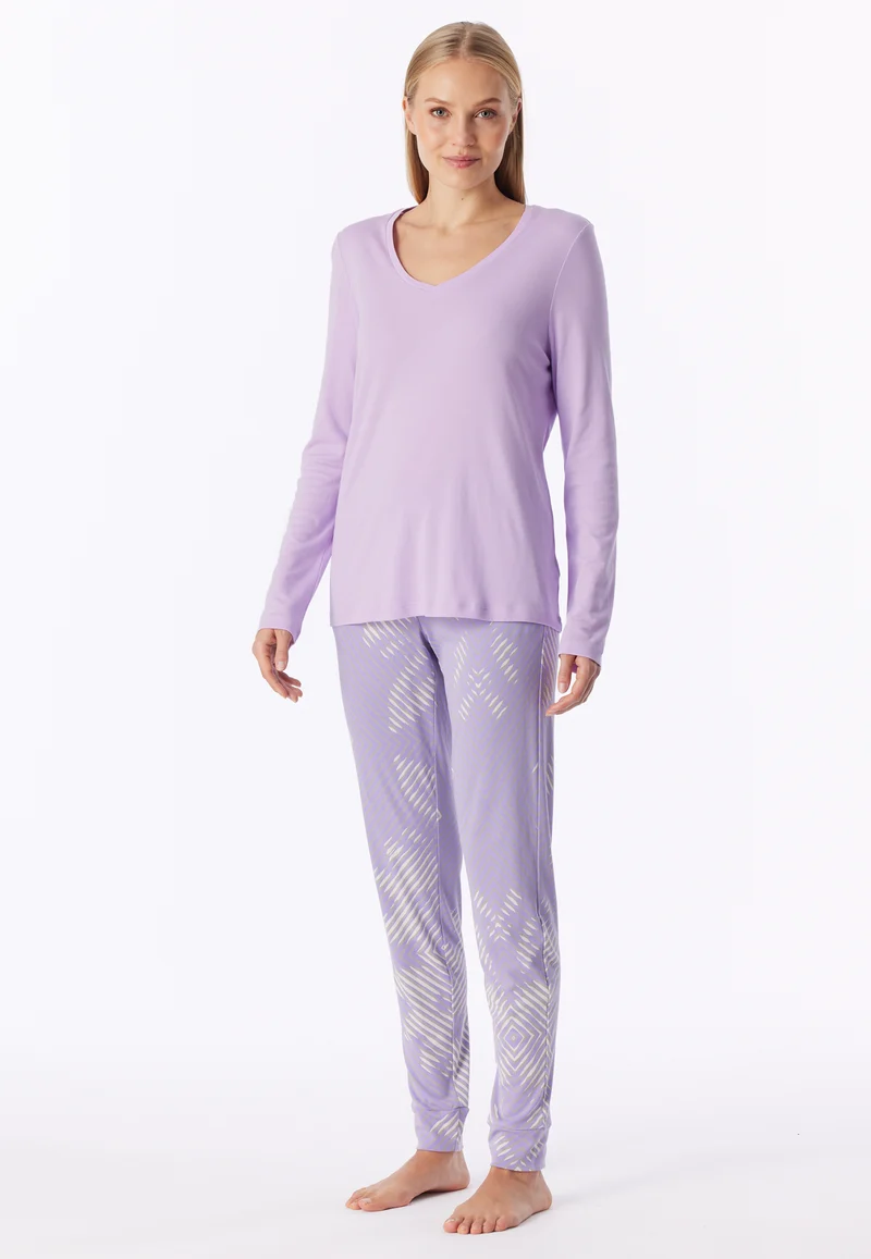 Schlafanzug mit Bündchen Lila gemustert - Modern Nightwear