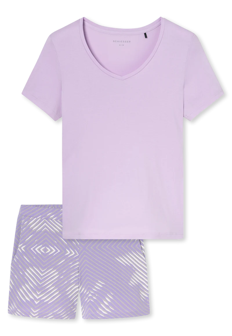 Schlafanzug kurz Lila gemustert - Modern Nightwear