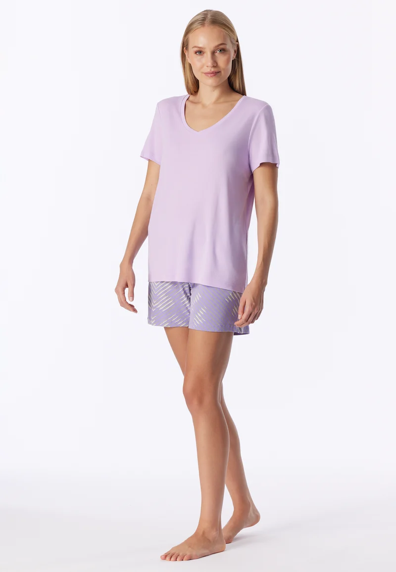 Schlafanzug kurz Lila gemustert - Modern Nightwear