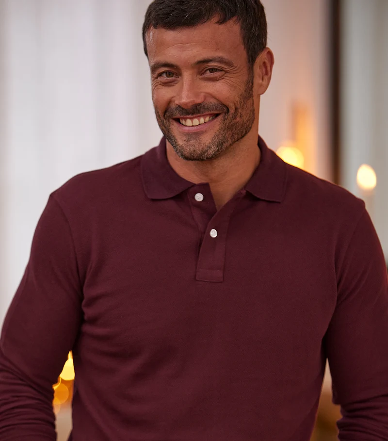 Polo Homme Manches Longues Bordeaux - Intemporel