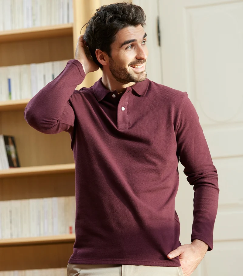 Polo Homme Manches Longues Bordeaux - Intemporel