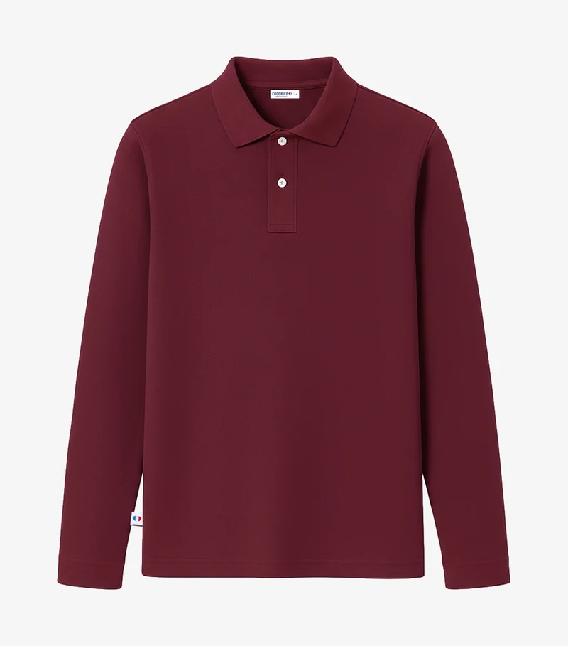Polo Homme Manches Longues Bordeaux - Intemporel