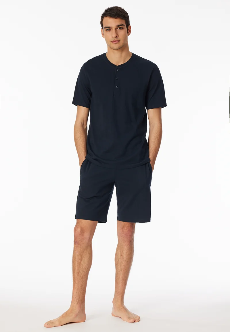 T-Shirt mit Knopfleiste Dunkelblau - Mix+Relax