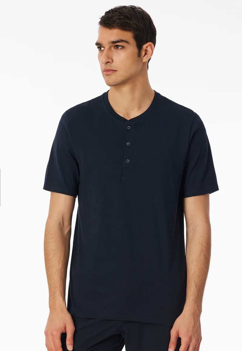 T-Shirt mit Knopfleiste Dunkelblau - Mix+Relax
