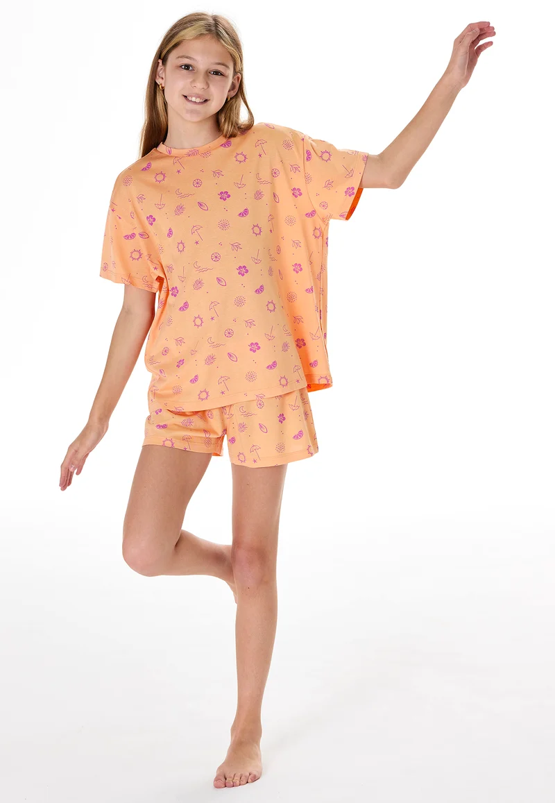 Schlafanzug kurz Orange/Pink gemustert - Teens Nightwear