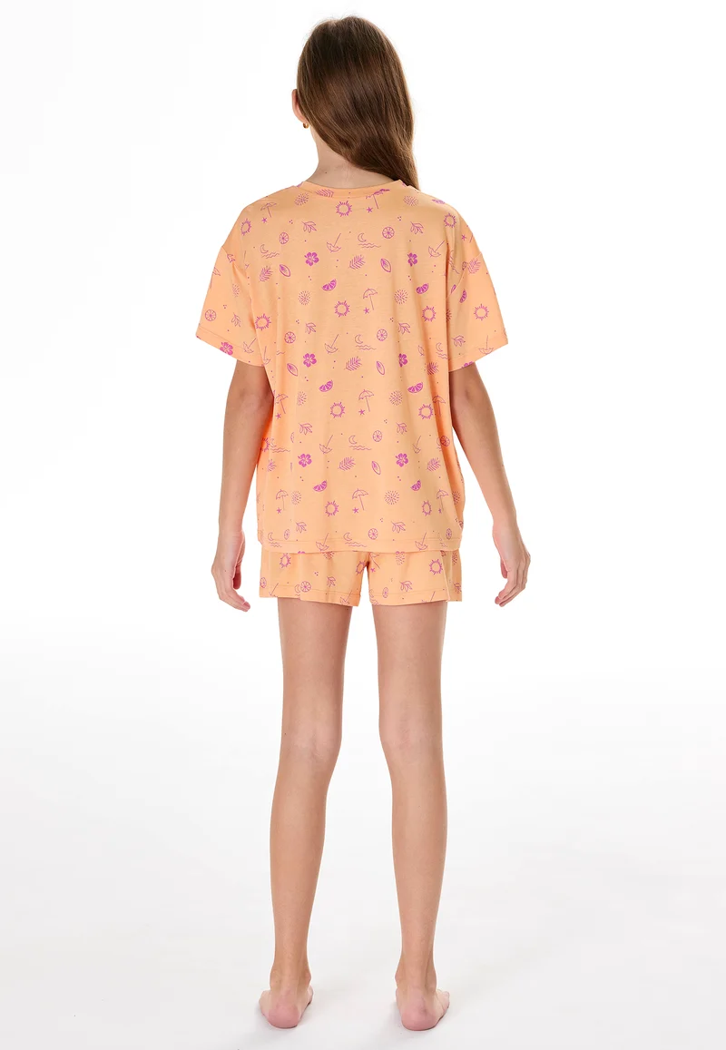 Schlafanzug kurz Orange/Pink gemustert - Teens Nightwear