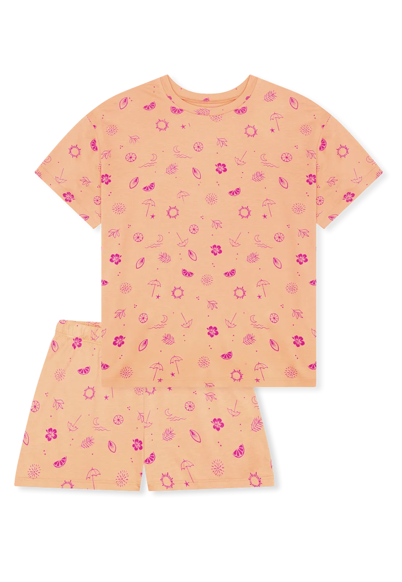 Schlafanzug kurz Orange/Pink gemustert - Teens Nightwear