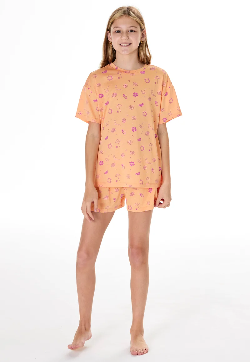 Schlafanzug kurz Orange/Pink gemustert - Teens Nightwear