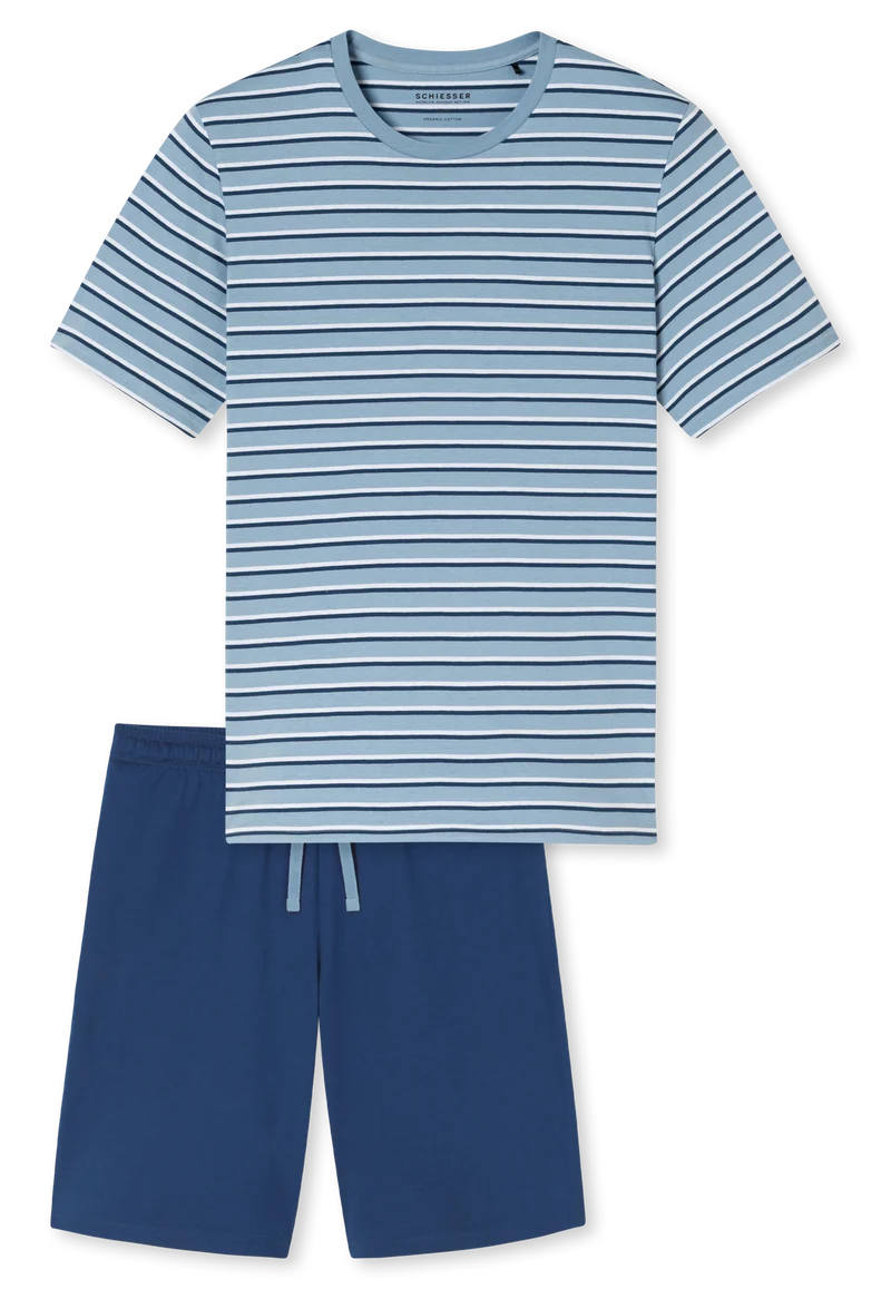Schlafanzug kurz Blau gestreift - Casual Nightwear