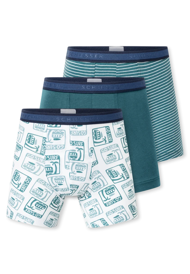 Shorts 3er-Pack Petrol/Weiss gestreift - 95/5