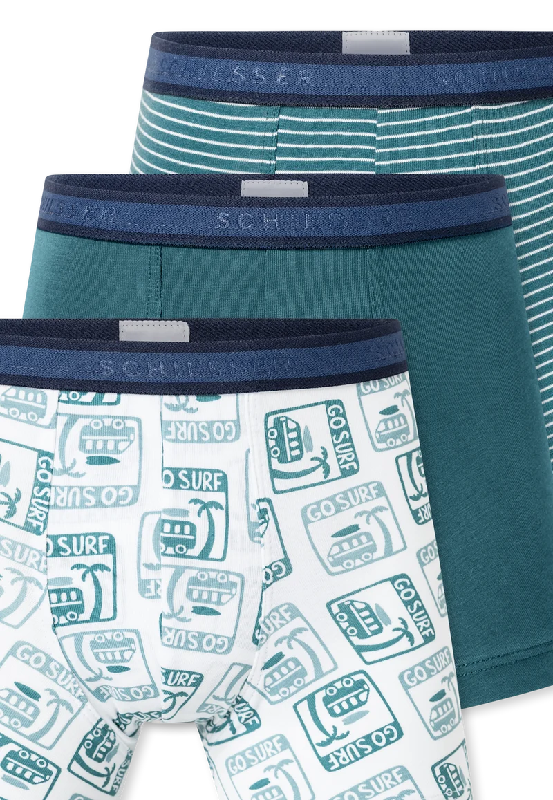 Shorts 3er-Pack Petrol/Weiss gestreift - 95/5
