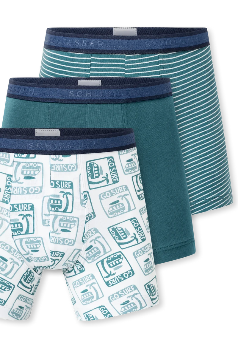 Shorts 3er-Pack Petrol/Weiss gestreift - 95/5
